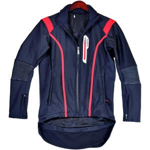 Santic Cycling Jacket Black Red Full Zip Water Bottle Holders Elbow Pad Size XS